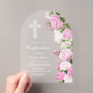 Elegant Pink Hydrangea Arch Confirmation Acrylic Invitations