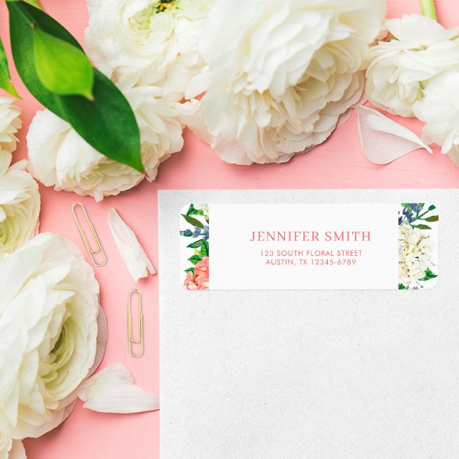 Elegant Pink Hydrangea Baby Shower Return Address (Creator Uploaded)