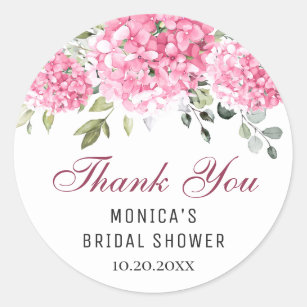 Elegant Pink Hydrangea Eucalyptus Bridal Shower Classic Round Sticker