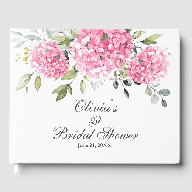 Elegant Pink Hydrangea Eucalyptus Bridal Shower Guest Book (Front)