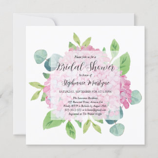 Elegant Pink Hydrangea Eucalyptus Bridal Shower Invitation