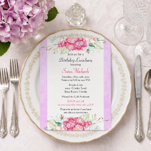 Elegant Pink Hydrangea Floral Birthday Invitation