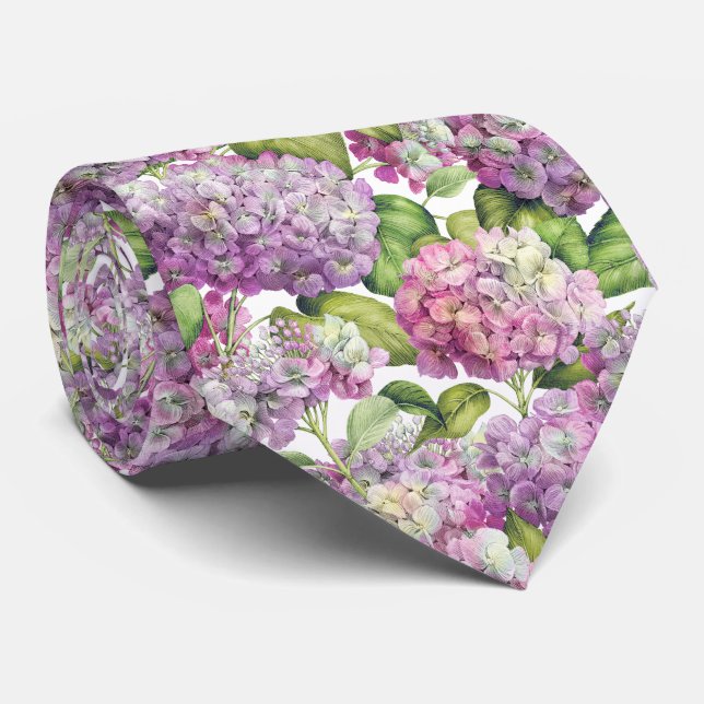Elegant Pink Hydrangea Floral Pattern Wedding Tie (Rolled)