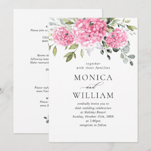 Elegant Pink Hydrangea Floral Wedding All In One Invitation