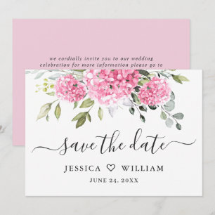 Elegant Pink Hydrangea Floral Wedding Save The Date