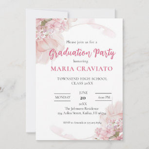 Elegant Pink Hydrangea Graduation Party Invitation