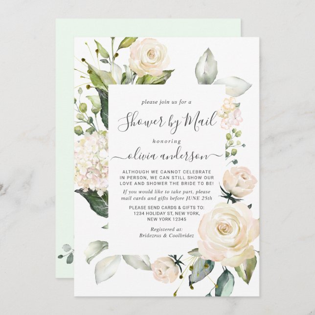 Elegant Pink Hydrangea Roses Bridal Shower by Mail Invitation (Front/Back)