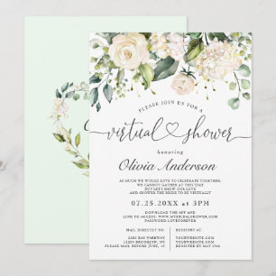 Elegant Pink Hydrangea Roses virtual Bridal Shower Invitation