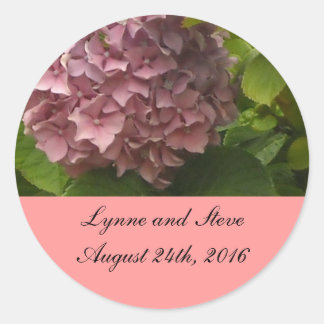 Elegant Pink Hydrangea Save the Date Classic Round Sticker