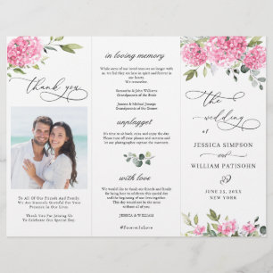 Elegant Pink Hydrangea Wedding Ceremony Program