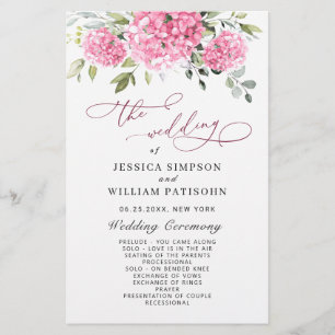 Elegant Pink Hydrangea Wedding Ceremony Program