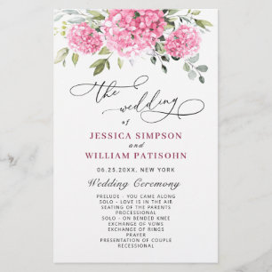 Elegant Pink Hydrangea Wedding Ceremony Program