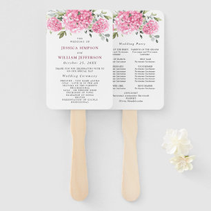 Elegant Pink Hydrangea Wedding Ceremony Program Hand Fan