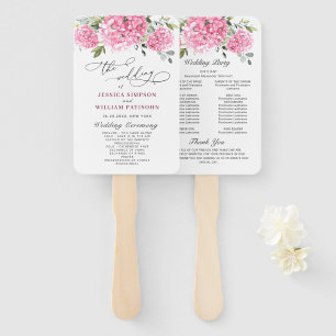 Elegant Pink Hydrangea Wedding Ceremony Program Hand Fan
