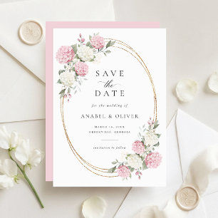 Elegant Pink Hydrangea Wedding Save the Date Invitation