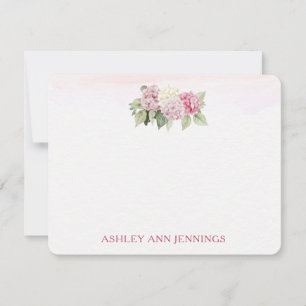 Elegant Pink Hydrangeas Personalized Stationery Card
