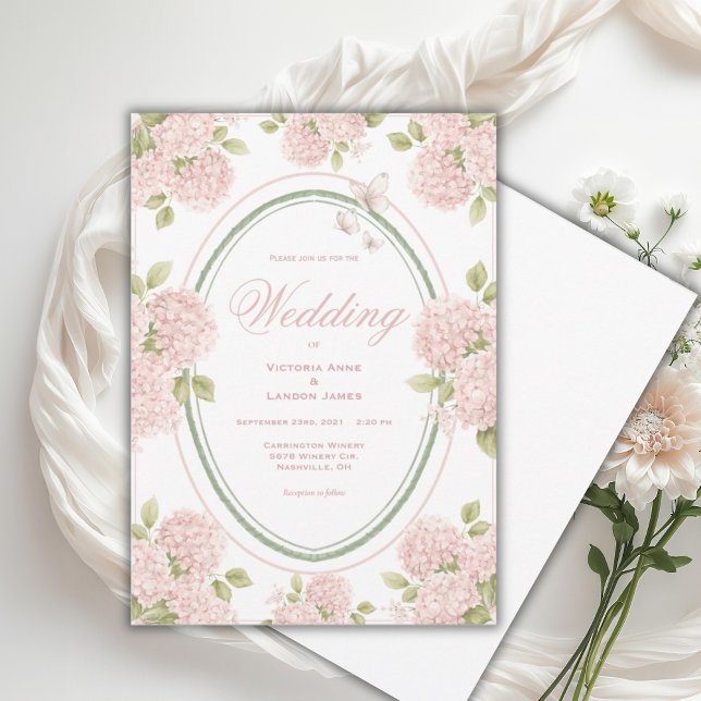 Elegant Pink Hydrangeas Vintage Wedding Invitation (Creator Uploaded)