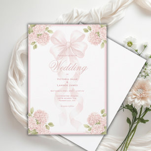 Elegant Pink Hydrangeas Vintage Wedding Invitation