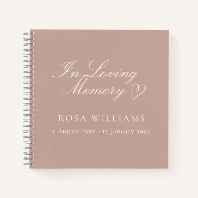 Elegant Pink In Loving Memory Funeral Guest Book (Front)