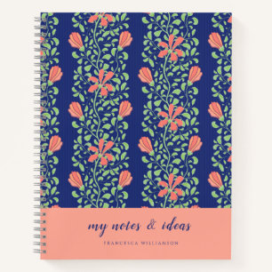 Elegant Pink Indigo Floral Flowers Vintage Pattern Notebook