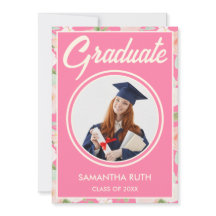 Elegant Pink Ivory Floral Photo Graduation Party