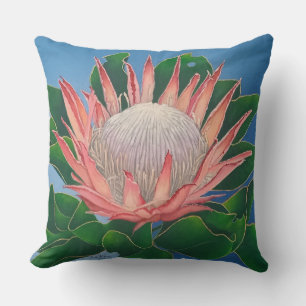 Elegant Pink King Protea   Flower Botanical Art Throw Pillow