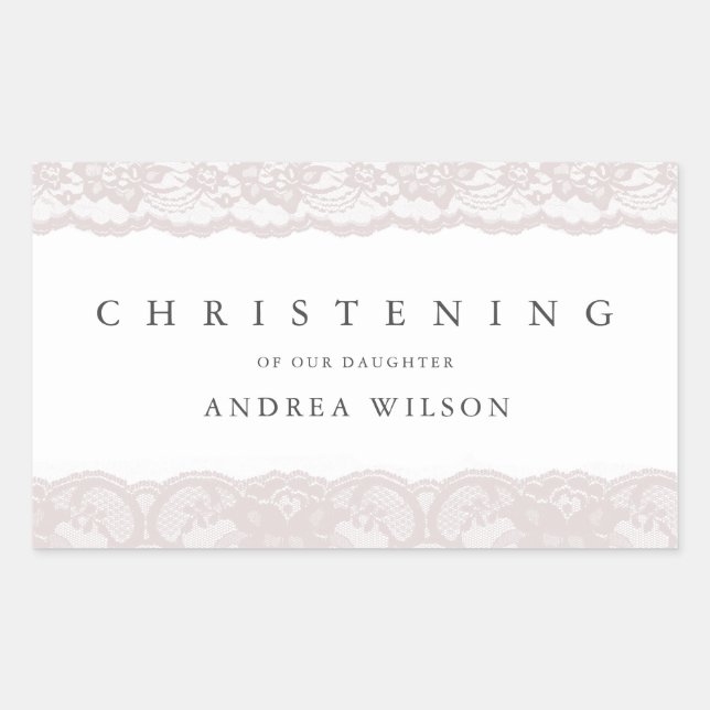 Elegant Pink Lace Christening baptism favour Sticker (Front)