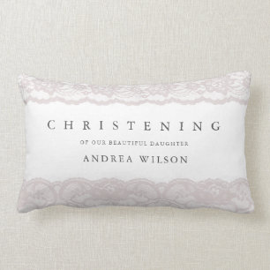 Elegant Pink Lace Christening baptism Lumbar Pillow