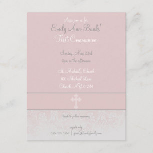 Elegant Pink Lace First Holy Communion Invitations