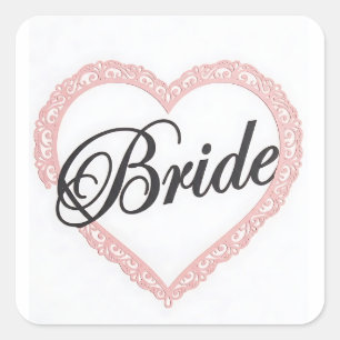 Elegant Pink Lace Heart Bride Wedding Favour Stick Square Sticker