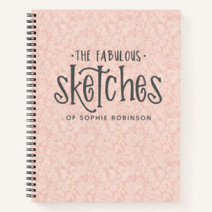 Elegant Pink Lace Sketchbook With Name Notebook