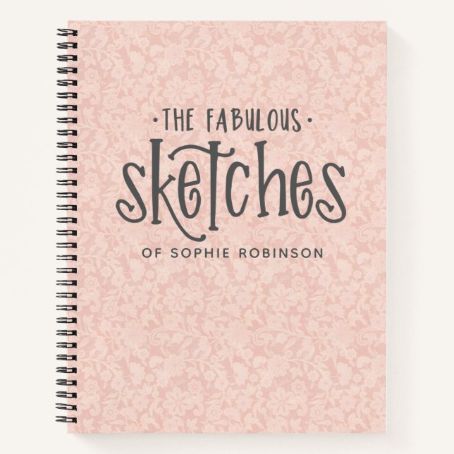 Elegant Pink Lace Sketchbook With Name Notebook (Front)