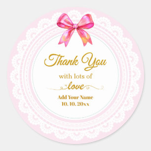 Elegant  Pink Lace "Thank You With Lots of Love"  Classic Round Sticker