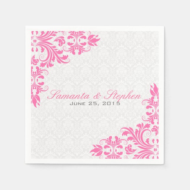 Elegant Pink Lace White Damasks Napkin (Front)