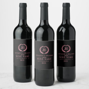 Elegant Pink Laurel Wreath Wine Label