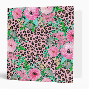 Elegant Pink Leopard Print and Floral Design Binder
