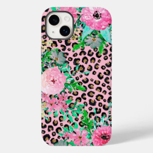 Elegant Pink Leopard Print and Floral Design Case-Mate iPhone 14 Plus Case