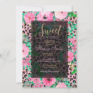 Elegant Pink Leopard Print and Floral Design Invitation