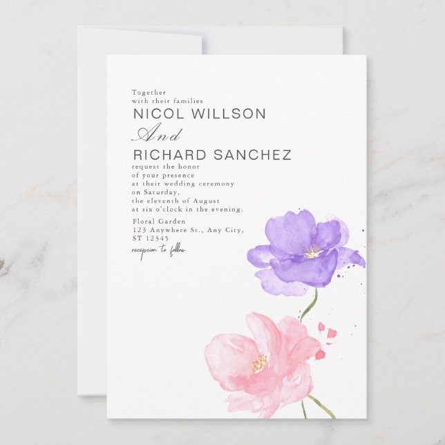 Elegant Pink & Lilac Floral Wedding  Invitation (Front)