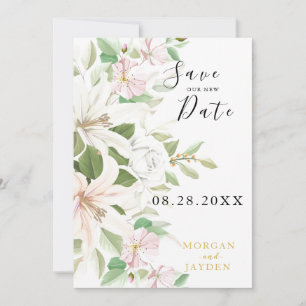 Elegant Pink Lili   Ivory Rose Floral Wedding Save The Date