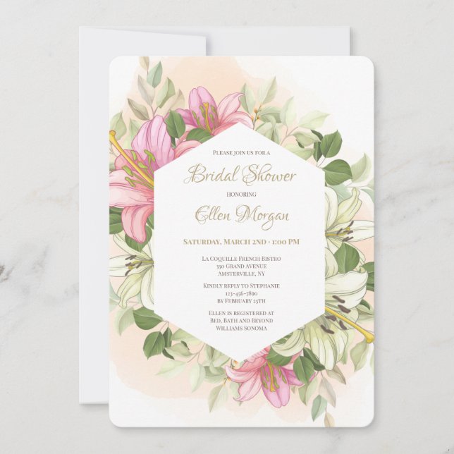Elegant Pink Lilies 2 Invitation (Front)