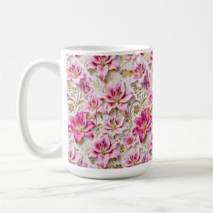 Elegant Pink Lilies with Golden Botanical Accents Coffee Mug