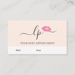 Elegant pink lips handwritten script calligraphy appointment card