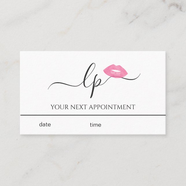 Elegant pink lips handwritten script calligraphy appointment card (Front)