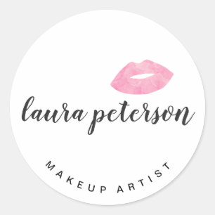 Elegant pink lips handwritten script calligraphy classic round sticker