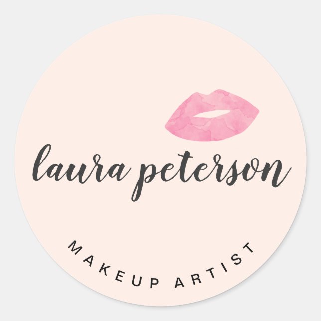 Elegant pink lips handwritten script calligraphy classic round sticker (Front)