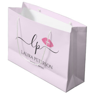 Elegant pink lips handwritten script calligraphy large gift bag