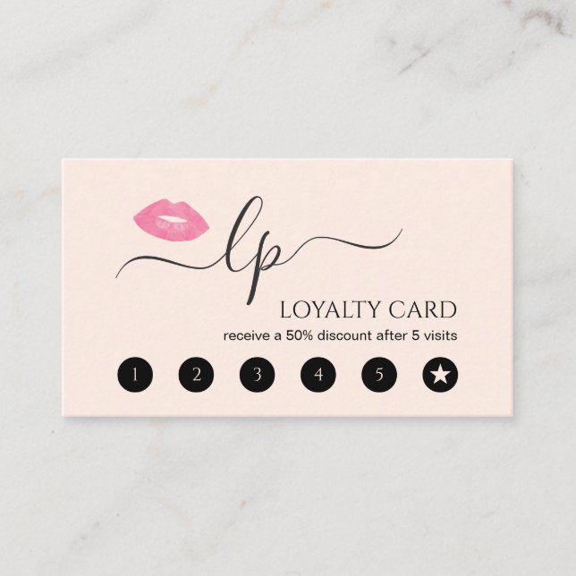 Elegant pink lips handwritten script calligraphy loyalty card (Front)
