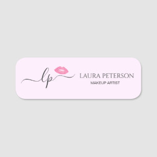 Elegant pink lips handwritten script calligraphy name tag