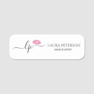 Elegant pink lips handwritten script calligraphy name tag
